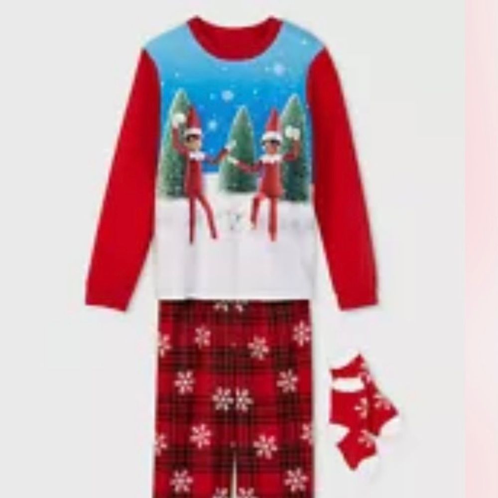 ELF ON A SHELF 3 pc Boys Christmas Pajamas Lounge Pants Top & Socks